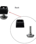 Eight Pack Adjustable Swivel Furniture Levelers With Metal And Plastic Screw Base M8x20mm Thread, showing detail of foot pad and screw.