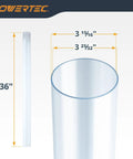 Clear 4 Inch PVC Dust Collection Pipe, 36 Inch Length, 4 Pack Rigid Tubing For Woodworking Dust System, Compatible With 4 Inch ID Hoses And Fittings, Clear Blue Tint, showing full length and cross-section dimensions.