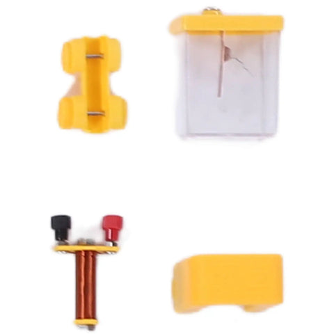 Components from Hands On Electricity And Magnetism Lab Kit For High School Students displayed including circuits and motor build parts