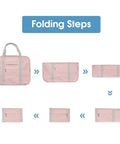 Step-by-step folding process of 30L Foldable Personal Item Duffel Bag 18x14x8 Inches Pink With Shoulder Strap Packable Travel Tote
