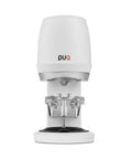 Automatic Espresso Tamper Tool For 58 Mm Commercial Portafilters and Pro Barista Gear Smooth Operator Puck Press in white.