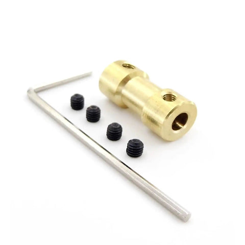 Copper Motor Shaft Coupler For RC Boats And Robots, 2.3mm To 2.3mm Fit, brass shaft connector with set screws and hex key