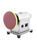 Jewelry Polishing Machine Multifunction Bench Buffer Grinder with red buffing pad shown from side angle on metal base