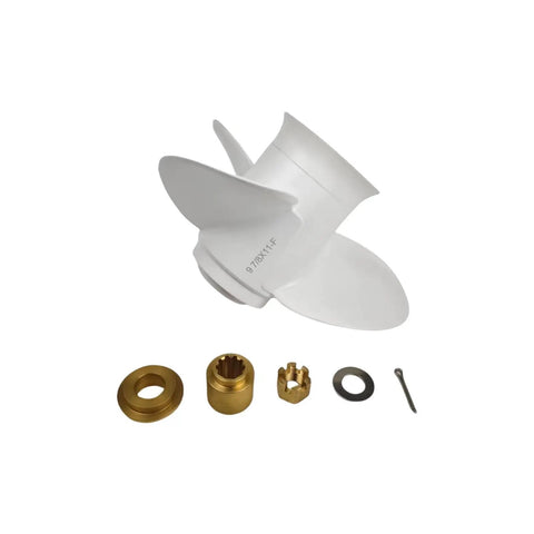 9.875 X 11 Pitch Aluminum Propeller For Yamaha Outboard 20 To 30 HP RH 10 Spline With Hub Nut Kit