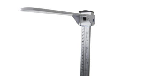 Professional Wall Mounted Stadiometer With Pro Grade Telescopic Metal Height Rod MR-230, silver metal headpiece and scale