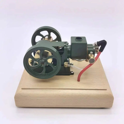 Old School Hit And Miss Engine Kit With Evaporative Water Cooling Mini Four Stroke Mechanical Motor Flywheel Speed Limiter Realistic Water Cooled Build For Adults Size Five Point Nine One By Four Point Seven Two By Three Point Seven Four Inches on wooden base