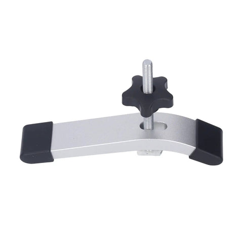 Heavy Duty T Track Hold Down Clamps Made Of Aluminum For Woodworking Jigs To Secure Workpieces On CNC Router Table Saw And Drill Press With M8 Thread 6.3 Inch Long Grip For Pros, close-up view showing grip mechanism.