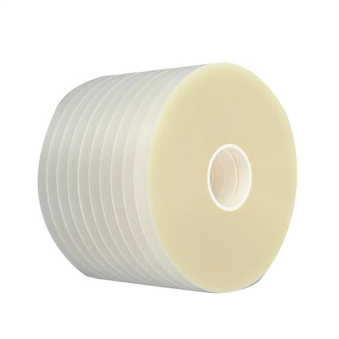 Premium OPP Strapping Tape 100 Roll Pack featuring stacked rolls for heavy duty grip and smooth feeding in automatic banding.