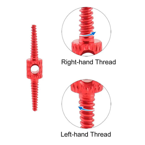 Colorful Bike Brake And Shift Cable Connectors Kit, 20 Pcs, 4 Color Set, showing red connector with right and left-hand threads