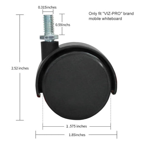 Mobile Whiteboard Caster Wheels Set Of 4 For Viz-Pro 1.58 Inch Wheel Diameter M8 Thread 0.59 Inch Thread Length 0.315 Inch Thread Diameter
