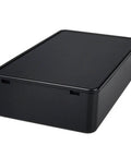 Five Pack Black ABS Plastic Project Box Sturdy Electronics Enclosure Rock Solid Junction Case Perfect For Tinkerers Circuits Smooth Drilling Drop Dead Simple, black ABS project box viewed from above.