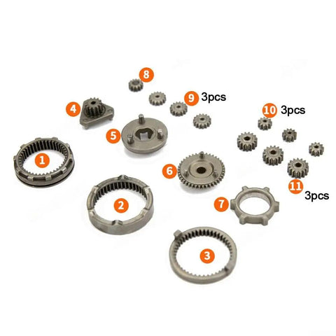17 Piece Self Locking Reduction Gear Set For Brushless Drill Heavy Duty Metal Transmission Gears displayed on white background