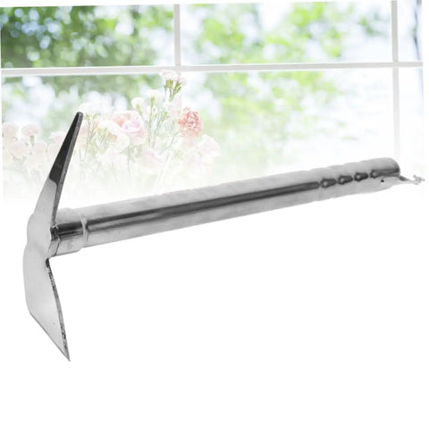 Lightweight Stainless Steel Dual Use Garden Hoe And Pickaxe With Comfortable Grip displayed against a window backdrop