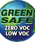 Green Safe label featuring Zero VOC and Low VOC on a globe background.