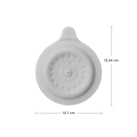 Premium Soft Silicone Bathtub Drain Stopper With Super Strong Suction Cup locks water in fast for baby bath times, soft gray rubber.