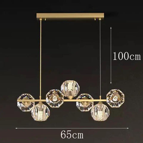 Long Lights Pendant Light for Living Room Dining Room Hanging Light Indoor Lighting Chandelier for Kitchen Island,for House, gold with crystal details, 65cm wide, 100cm height.