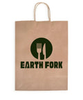 Custom Full Color Kraft Paper Bags With Handles 10 By 5 And A Half By 13 And A Quarter Inches Featuring Earth Fork Logo