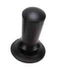 Portable Solid 58mm Stainless Steel Coffee Tamper Kit With Wooden Tamping Station Needle Tool And Quick Clean Brush, black tamper close-up.
