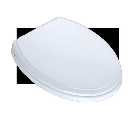 Soft Close Elongated Toilet Seat No Slam Cotton White Traditional Ergonomic Design with Molded Bumpers and Mounting Hardware