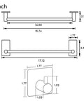 Technical diagram of Stick On 16 Inch Towel Bar With Two Adhesive Hooks Black Stainless Steel Bathroom Rack No Drill Easy Install