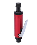 Heavy Duty Straight Air Die Grinder With Variable Speed Trigger Spinning At 25000 Rpm For Smooth Grinding And Polishing On Metal Jobs That Crush Tough Materials Like Butter, red aluminum body, side trigger.