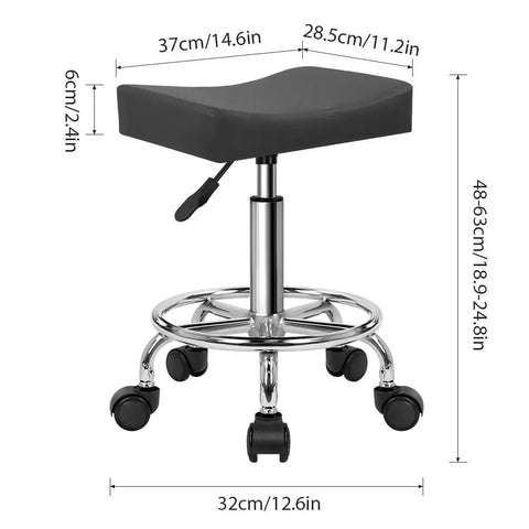 Square Rolling Stool With Footrest PU Leather 360 Degree Swivel On Wheels Height Adjustable Chair For Spa Salon Desk Drafting Vanity Grey.