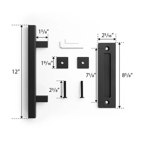 Two Pack 12 Inch Barn Door Handles Set With Rustic Two Side Pull And Flush Sliding Design For Gates, Garages, Sheds, And Furniture In Black Square Finish, Includes All Mounting Hardware For Quick DIY Install