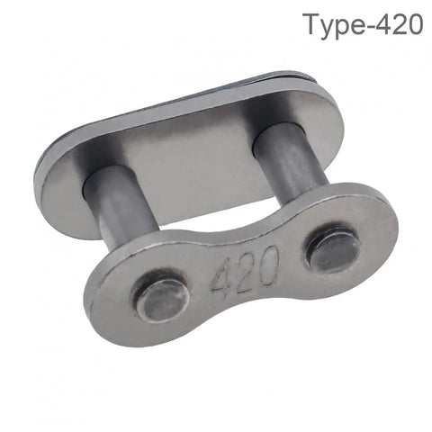 Top Tier 5 Piece Heavy Duty Chain Master Link Kit For 420 And 428 Roller Chains With Quick Install Clip Connectors, Type-420 link close-up.