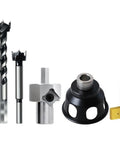 Built Tough Vertical Drill Guide Aluminum Alloy Positioning Jig For Precision Woodworking Doweling with drill bits and components.