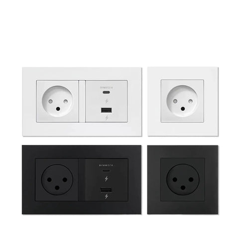Israel Wall Power Socket With Dual Usb C And Usb A Ports Heavy Duty Flame Retardant PC Panel Switched Outlet Combo Type Twelve Standard in black and white finish.