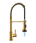 Gold Kitchen Faucet With Pull Down Sprayer, Single Hole, Stainless Steel, LED Temperature Indicator That Changes Color With Water Heat