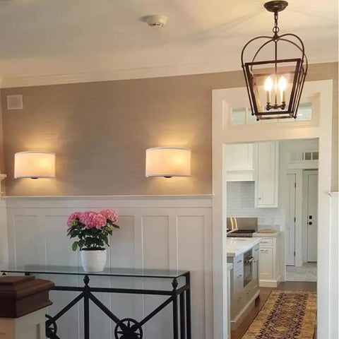 2 Light Linen Fabric Boho Hallway Wall Sconce Indoor Light Fixture Dual Vintage Industrial Hardwired Half Moon