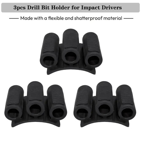 Universal Drill Bit Holder Set For Impact Drivers And Drills Three Piece Sleeve Organizer with flexible material