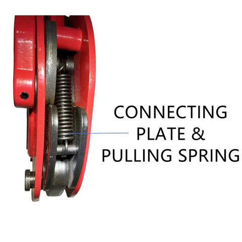 Close-up of connecting plate & pulling spring on Vertical Plate Clamp Workhorse Heavy Duty Lifting Clamp With Lock Handle