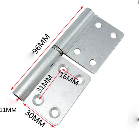 Close-up view of a 4-inch aluminum alloy door hinge from the 10 Piece Detachable Aluminum Alloy Door Hinges, 4 Inch Heavy Duty Cabinet And Closet Hinge Set.
