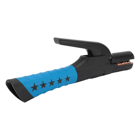 Welding electrode holder with insulated blue grip featuring star design and multi-angle clamp (501A)