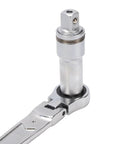 Close-up of a chrome 19 Piece Pass Through Socket Set With Ratchet And Extension, Metric Spline Wrenches For Long Bolts.
