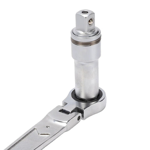 Close-up of a chrome 19 Piece Pass Through Socket Set With Ratchet And Extension, Metric Spline Wrenches For Long Bolts.