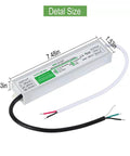 Rugged 60W Waterproof IP67 LED Driver Power Supply With 24V DC Output For LED Strip Lights with dimensions shown