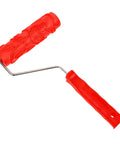 DIY Patterned Rubber Painting Roller For Textured Wall Art Decoration And Reusable Embossing Texture Tool That Creates Straight Up Stunning Wallpaper Vibes On Any Room With Minimal Effort, red textured roller with handle.