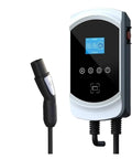 No Sweat Level 2 EV Charger With Wall Mount Bracket And Smartphone App Control Full Auto Home EVSE Portable Station For Every Electric Ride Up To Fifty Amps, featuring a display and charging connector.
