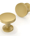 10 Pack Brushed Gold Round Cabinet Knobs 1-1/5 Inch 30mm Single Hole Drawer Pulls For Kitchen Cabinets And Drawers, front and side view