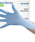 Built Tough Powder Free Nitrile Exam Gloves With Killer Textured Grip And Real Deal Burst Proof Strength For Medical Or Food Tasks, Latex Free Snug Fit, Blue Medium, 100 Count being worn during application.