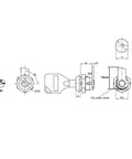 Technical drawing of Tubular Cam Lock For Small Gift Boxes And Cabinets, Non Key Retaining, Reversible Stop Cam, Waterproof And Rustproof Metal