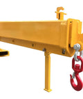 Heavy-Duty Forklift Jib Boom Crane, Extendable 84 to 144 Inches Telescopic Boom with red hook attachment.