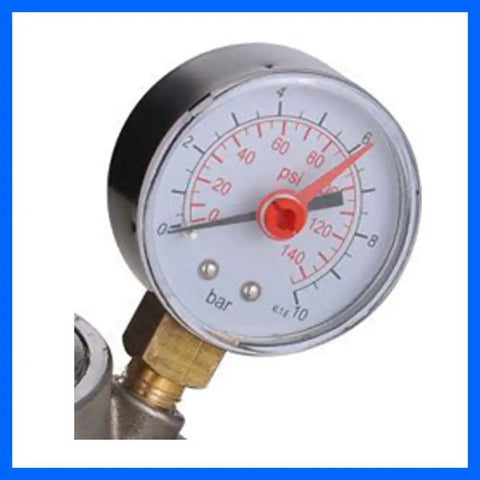 Heavy Duty 304 Stainless Steel Water Pressure Regulator With Gauge showing pressure readings up to 140 psi, for steady flow and durability.