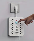 14 In 1 Power Strip With Surge Protection And One Touch Switch Wall Mountable Extension Cord For Office Home School Study US Plug 110 To 130 Volt Rectangle Power Supply With Overload Protection, wall mounted