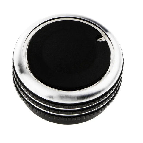 Up Your Auto Game With This Sleek Black Harayaa Car Air Conditioner Control Knob Kit Featuring Three Alloy Knobs For Vela Models Before 2006, Offering Superior Handling And A Premium Upgrade To Your Interior Dashboard Style Today. single black alloy AC control knob, ribbed grip, top view