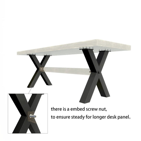 Beefy Heavy Duty 28 Inch Black Metal Table Legs Set Of 2 X Frame Design with screw nut and tabletop example in use