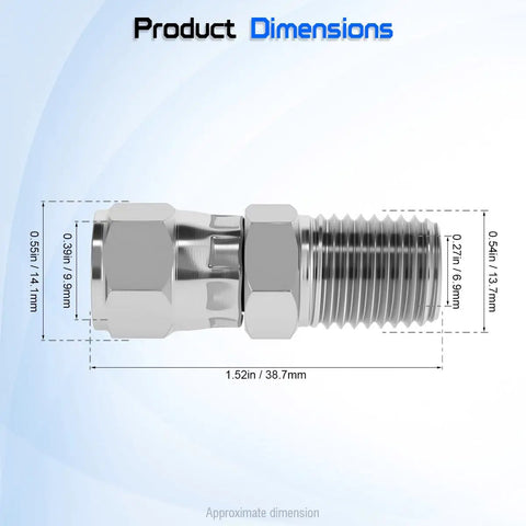 Beefy Heavy Duty Hydraulic Swivel Adapter 1/4 Inch Male NPTF To 1/4 Inch Female JIC 37 Degree Flare Swivel Fitting dimensions